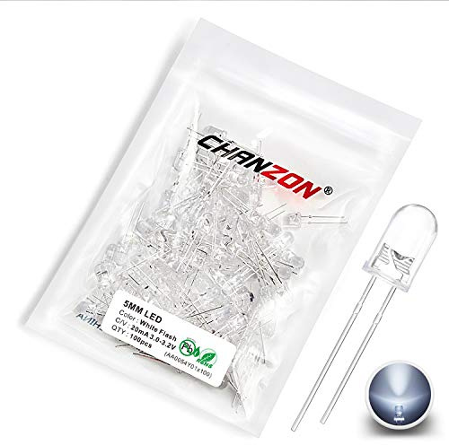 Chanzon 100 pcs 5mm Blinking White LED Diode Lights 1.5Hz Flashing (Clear Round Transparent DC 3V 20mA) Bright Lighting Bulb Lamps Electronics Components Indicator Light Emitting Diodes