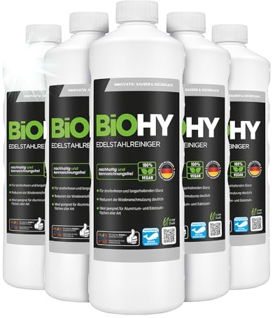 BiOHY Nettoyant pour acier inoxydable (6 x 1l Bouteille) | Entretien de l'acier inoxydable pour un nouvel éclat sans traces | Protection digitales, les taches (Edelstahlreiniger)