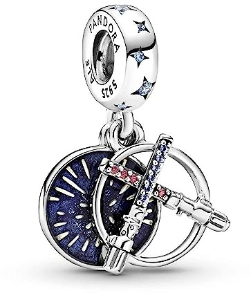 PANDORA Star Wars Double breloque sabre laser en argent sterling avec zircons et cristaux, 11,3mm, Argent sterling, Zircone cubique