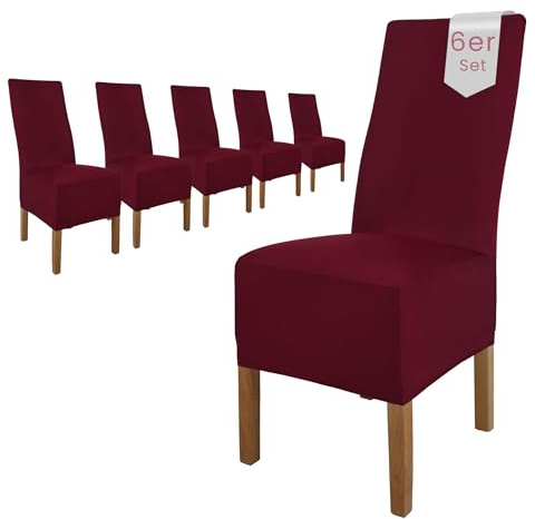 Scheffler Home Stuhlhussen 6er Set in Bordeaux Stretch Lena | Elastische Stuhlbezüge, waschbar, bügelfrei und pflegeleicht, für Polsterstühle und Esszimmerstühle