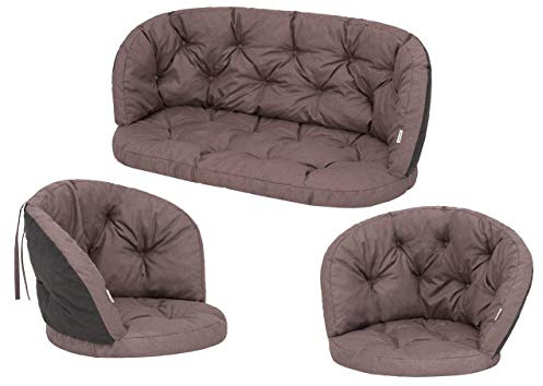 PillowPrim Kissen für Rattangarnitur, Bankkissen, Bankauflagen Kissenset Freizzeit Kissen Polster Sommerbänke Set 2 Sesselpolster + Bank Braun