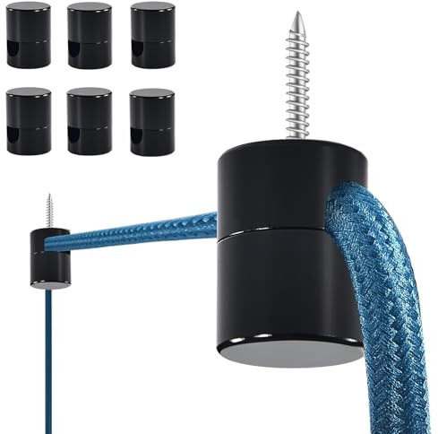 Adcssynd Paquete de 6 ganchos de techo de aluminio resistentes para colgar luces, ganchos para techo, gancho negro para lámpara de gran carga, gancho decorativo moderno para colgar luz fácil de usar