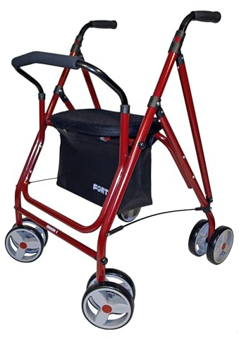Forta - Andador Drakon 1, Andador para ancianos, Freno por presión, Incluye funda de asiento acolchada, Peso máximo 130 kg, Granate