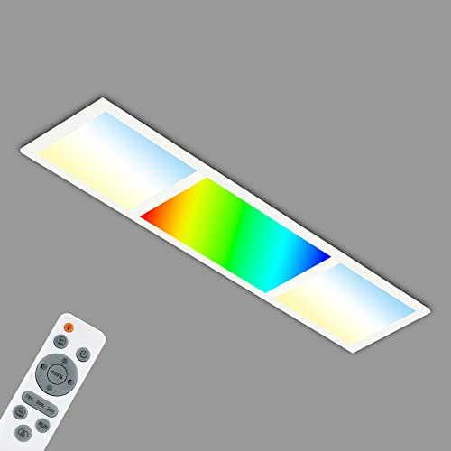 BRILONER - LED Deckenlampe mit Fernbedienung, Flächen separat schaltbar, buntes RGB+w Licht, LED Lampe, LED Deckenleuchte, Wohnzimmerlampe, LED Panel, Schlafzimmerlampe, 79,5x24,5x6 cm, Weiß