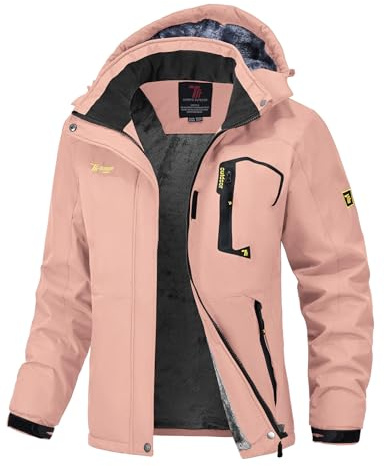 donhobo Damen Fleecejacke Winter Warm Softshelljacke Outdoor Skijacke Winddichte Wasserdicht Atmungsaktiv Regenmantel Funktionsjacke (Pink, S)