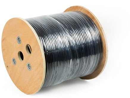 LINK LK305U6CEST - Cavo di rete categoria 6 U/UTP solido (305 metri, nero) – Guaina in HDPE resistente a raggi UV e agenti atmosferici – Conduttori CCA AWG23, conforme ISO/IEC 11801