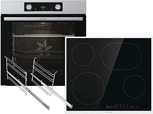 Gorenje OptiBake Steel Steam Set, 77L, Heißluft, AquaClean, GentleClose & Open, AirFry, Pizzamode 300°C, PerfectGrill, Glaskeramik-Kochfeld, Edelstahl