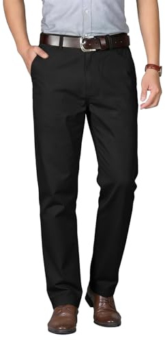 Misfuso Pantalon Homme Anti-Rides 100% Coton Taille Normale Tube Droite Décontracté avec Poches Noir 42