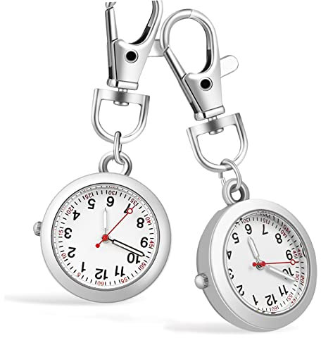Nuobest - 2 piezas portátil con clip para colgar relojes médicos, reloj para hombre, paramédico, con hebilla luminosa, diseño unisex y llavero para enfermera, bolsillo y muñeca