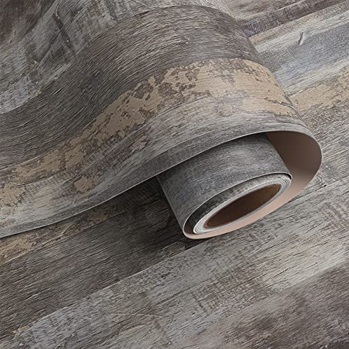 VaryPaper Möbelfolie Holzoptik Grau Braun Holzfolie Selbstklebend für Möbel 40cmx200cm Klebefolie Tisch Arbeitsplatte Folie Küche Selbstklebende Folie Retro Tapeten für Schlafzimmer Wohnzimmer Regal