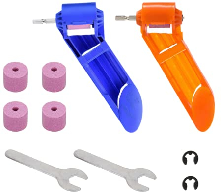 Cheerock 2pcs Portable Drill Bit Sharpener Grinder Drill Bit Set Sharpener, Sharpening Drill Bit Tool for Metal Iron Drill Polishing Drill Grinder Grinding, with 4pcs Grinding Wheel
