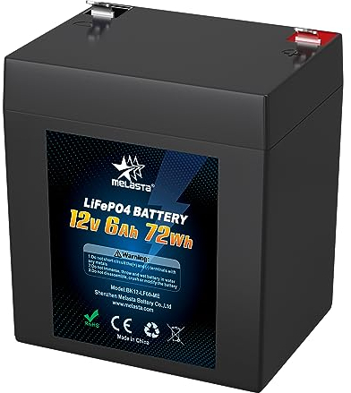 melasta 12V 6Ah LiFePO4 Batterie,BMS Schutz, wiederaufladbar 1500 Zyklen Deep Cycle Lithium Akku,Lithiumbatterie, Perfekter Ersatz für Blei-Säure Batterien für Wohnwagen, Camping, Solaranlage, Boote