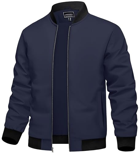 TACVASEN Chaquetas Informales de Primavera para Hombres Chaqueta Bomber Inteligente Ligera Chaqueta de Béisbol Delgada Azul Marino,M