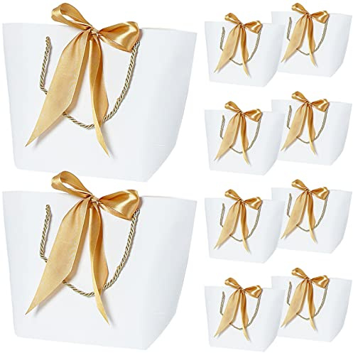 YAXIDAEVER 10 Stück Geschenktüte Groß,Papier Geschenkbeutel,Geschenktasche Schleife,Geschenktüten mit Schleifenbändern für Geburtstag, Hochzeit, Festivalfeier 28 * 20 * 10cm