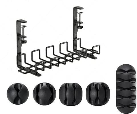 Wuudi Desk Cable Management Tray, Black, 40 x 12.5 cm, Modern, 1 Count, Metal, Clamp, Cord Management Cover