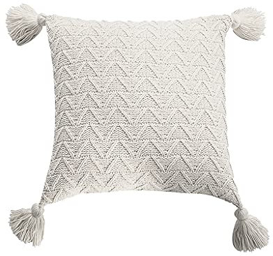 Kissen für Sofa, 45 x 45 cm, Baumwollseil, Makramee, handgewebt, Baumwollfaden, Kissenbezug, Geometrie, Bohemian-Stil, Kissenbezug, Heimdekoration (weiß)