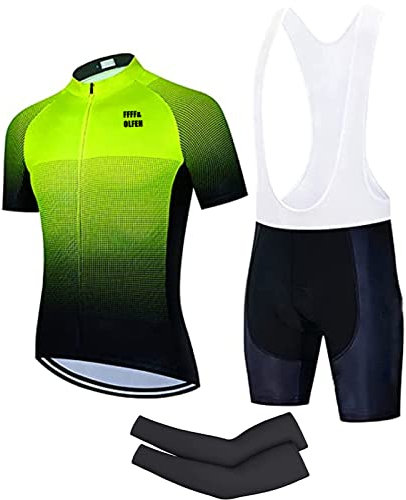 FFFF & OLFEH Maillot Ciclismo Hombre Verano Manga Corta, Manga Corta y Pantalones Cortos Acolchados, Gel 3D Gel Equipos Conjunto Ciclismo Verano Team Pro (XXS,1)