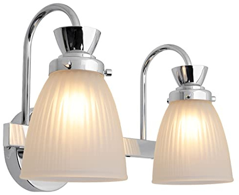 Modern Double Bathroom Wall Light Chrome IP44 Frosted Glass Lamp Shade H3083 with G9 LED 5w Warm White