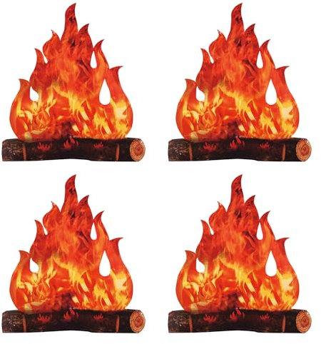 4 Pieces of Flame Party Decorations, Fireplace Bonfire, Flame Cardboard, Fire Kid, Western Decoration, City Flame Mini Bonfire Gnome Accessories, Suitable for Christmas, Halloween, Easter Bonfires.