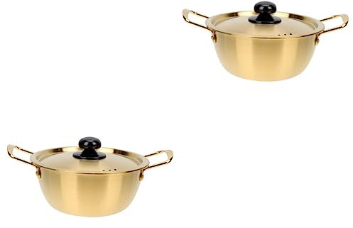 ANSNOW 2 Stück Instant-Nudeltopf, Kleiner Alltags-Emaille-Topf, Antihaft-Pfanne Mit Deckel, Koreanische Töpfe Zum Kochen, Camping, Ofen, Küche, Untensil-Suppentopf, Edelstahl-Metall-Nudelschüssel