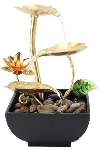 Fontana per Interni, Fontana Rilassante in Foglia di Loto Dorata a 3 Livelli con Luce, Fontana da Tavolo per Interni Fontana Rilassante per la Decorazione del Soggiorno in Ufficio