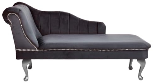 Paradise Furniture Cambridge Tufted Chaise Lounge Sofa & Seating Handmade Velvet Living Room Bedroom Hallway Silver Accent Chair (Left Hand, Grey)