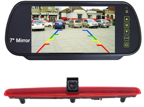 Auto Dritte Dachmontage Bremsleuchte Bremslicht Rückfahrkamera Wasserdicht Nachtsicht Einparkhilfe Kamera+7 TFT LCD Bildschirm Rückspiegel für VW T5 Bus Transporter Caravelle Business 2003-2015