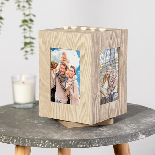 noTrash2003 Cornice portafoto girevole per 4 foto in formato 13 cm x 9 cm in legno con album fotografico per 100 altre foto in 5 cassetti