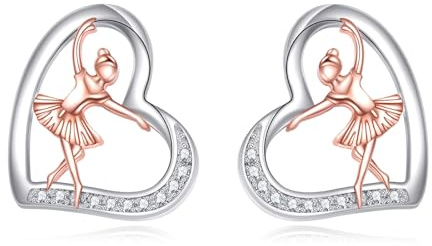 YFN Orecchini di danza classica Orecchini sportivi in argento Sterling Cuore di danza classica Gioielli Regalo per le donne Ragazze