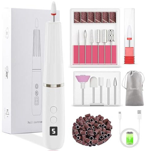 Nagelfräser für Gelnägel - 12 in 1 Elektrische Nagelfeile - Maniküre set elektrisch 20000 U/min, 5 Gear Electric Nail Drill, Fräser Nägel für Naturnägel, Acrylnägel, Gelnägel (Weiß)