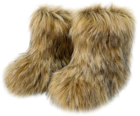 Ulalaza Women's Boots Fluffy Fuzzy Furry Snow Boots Winter Mid Calf Snow Shoes Suede Warm Fur Lined Booties Flat Casual Fashion