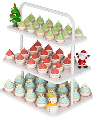 VyGrow Muffinsställ, 3-nivåers efterrättsstativ för 71 muffins, trä och metall torn display premiumhållare dessert träd torn för jul födelsedag bröllop festdekor, serveringsbricka, vit