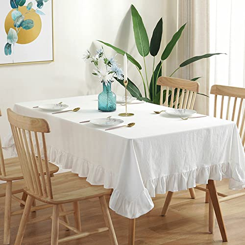 Blausky Tischdecke,Volltonfarbe Baumwolle Landhausstil Tischwäsche Tischtuch Tischdecke Abdeckung mit Rüschen,für Couchtisch Esstisch,Home Küche Party Picknick Weihnachts Dekoration,Weiß,120x120 cm