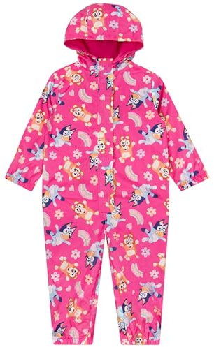 Bluey Girls Puddle Suit | Bingo Girls Rain Suit | All In One Kids Raincoat | Pink 18-24 Months