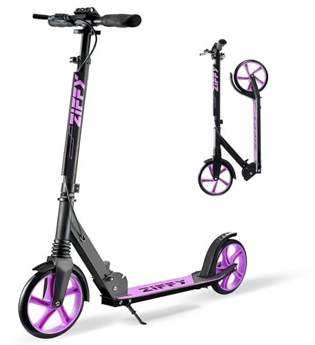 ZIFFY-Kick Scooter for Kids Ages 8-12, Kids Scooter Adjustable Height, Foldable, Safe & Smooth Ride, Ideal for Boys & Girls Outdoor Fun(Black, Purple, Green)