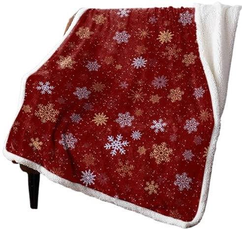 XGTEAHHC Coperta natalizia invernale in cashmere, con fiocchi di neve, calda e morbida, per letto, divano, coperta in lana (125 x 150 cm)