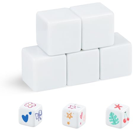 Set di dadi vergini, 5 dadi in acrilico bianco con bordo arrotondato, dadi da gioco a 6 lati per giochi da tavolo, apprendimento, artigianato e fai da te (30 mm)