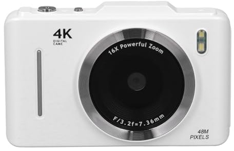 Fotocamera Digitale 4K, Videocamera Zoom 16X Videocamera Autofocus con Display da 2,8 Pollici, Fotocamera Selfie Vintage Portatile da 48MP Antivibrazione per Viaggi (64GB)