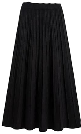 MGDIFYXAA Gonna Lavorata A Maglia - Gonna Snellente A Vita Alta per Taglie Forti Autunno/Inverno, Semplice Abito Lungo, Versatile Gonna A Trapezio in Maglia per Donne Taglie Forti, Nero L