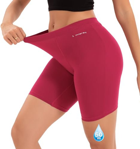 INNERSY Periodenunterwäsche Starke Blutung Radlerhose Damen Kurze Leggings unter Kleid Unterhosen (XXL, 1 Burgunderrot)