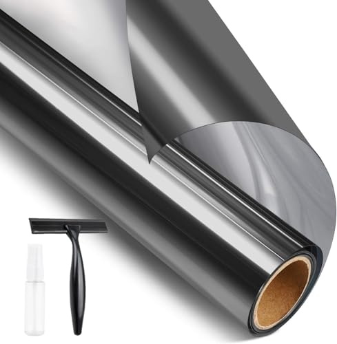 STATINT Privacy Window Film One Way Mirror Glass Tint Heat Control Sun UV Blocking Sliding Door Tinting Reflective Static Cling for Home, Black-Silver, 44 cm X 200 cm