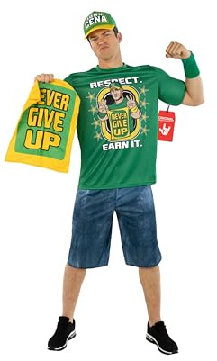 Morph John Cena WWE Herrkostym - Komplett Grön Brottardräkt med Cenation Tillbehör Keps & Shorts för Vuxna