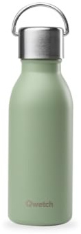 Qwetch - Bouteille Isotherme Active Vert Tilleul 350ml - Gourde avec Anse Inox Recyclé - 24h Froid et 12h Chaud - Etanche & Compacte