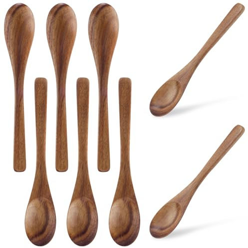 Gosknor 8 Stück Kleine Holzlöffel, 16cm Holz-Teelöffel-Set für Honig Zucker Kaffee Tee Desserts Vielseitig Einsetzbar Küchenutensilien zum Rühren Kochen Täglicher Gebrauch