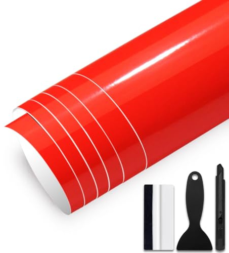 GRTHTATI 30cm x 300cm Autofolie Glanz Auto File Selbstklebende Car Wrapping Folie mit Luftkanälen Blasenfreie Auto Folierung für Motorrad, Fahrrad, DIY (Rot Glanz, 30cm x 300cm)