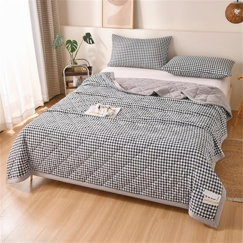 Surwin Colcha Bouti Cubrecama de Cuadros Vintage Colcha Cama Individual Matrimonio Reversible Colchas Acolchado Multiusos Suave Respirable Lavable para Primavera y Verano (Negro,180x200cm)