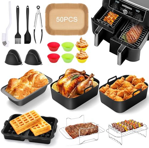 Charmofun Heißluftfritteuse Zubehör, Airfryer Zubehör für Ninja Foodi Max Dual Zone AF300EU AF400EU AF500EU 7.6L-9.5L und Anderen Dual Zone Fritteuse, 23-teiliges Air Fryer Accessories Ninja