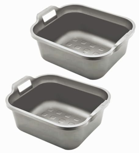 Backcare Rectangular Washing up Bowl Metallic Grey Large 10 Litre Cleaning Buckets and Bowls Set, Household Storage laundry Cleaning Tub (pack of 2)