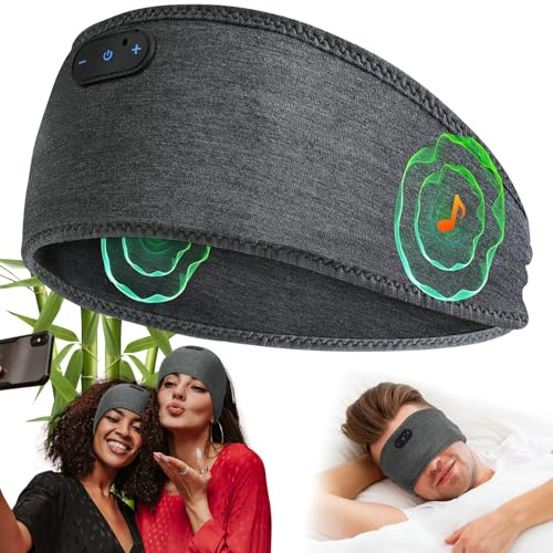 MUSICOZY Organic Bamboo Cotton Sleep Headphones for Side Sleepers | Breathable headband headphones helps hot sleepers stay cool with Bluetooth 5.4, 14-hour battery and pressure-free comfort