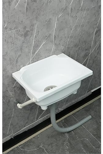 Lavatoio in Resina, Lavabo da Appoggio, Lavello da Cucina per WC Bagno Lavanderia Garage Uso Comune 38.5x28.5x18 cm Bianco D Rubinetto per Acqua Fredda